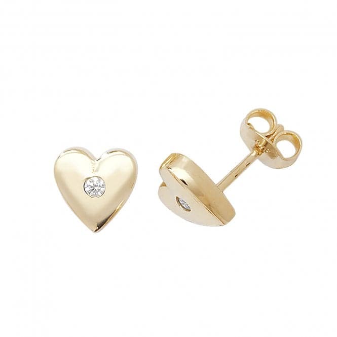 9ct Yellow Gold Heart With Single Zirconia Stud Earrings ER096Acotis Gold JewelleryER096