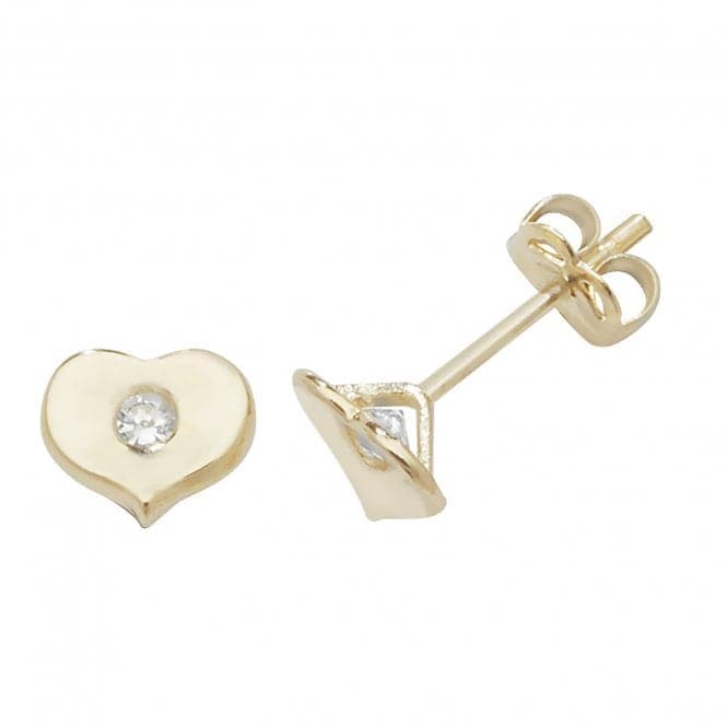 9ct Yellow Gold Heart With Single Zirconia Stud Earrings ES430Acotis Gold JewelleryES430