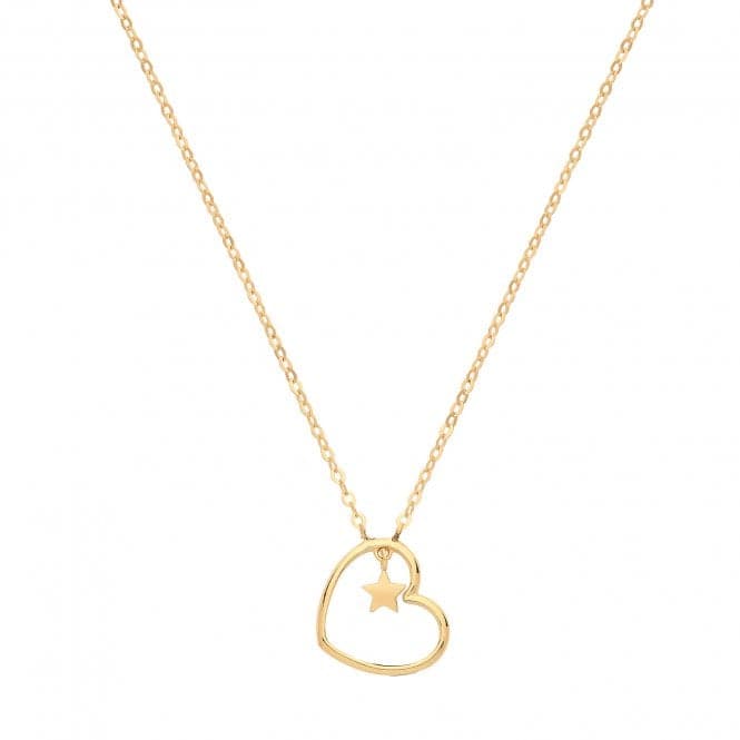 9ct Yellow Gold Heart With Star Charm Necklet NK1605Acotis Gold JewelleryNK1605