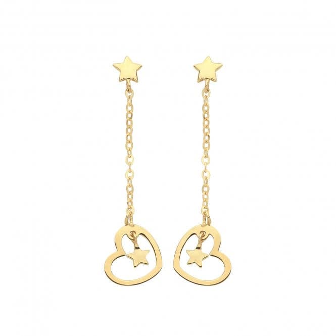 9ct Yellow Gold Heart&Star Drop Earrings ES1645Acotis Gold JewelleryES1645