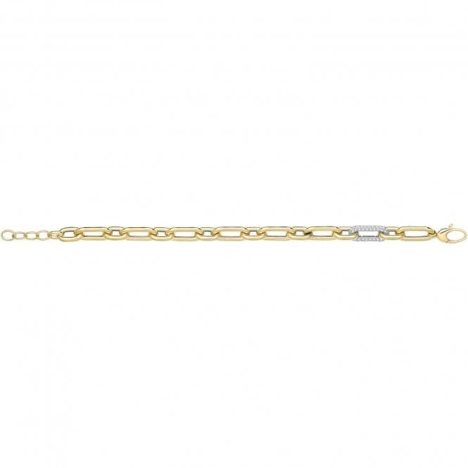 9ct Yellow Gold Hollow Bracelet With Zirconia Link BR681Acotis Gold JewelleryBR681