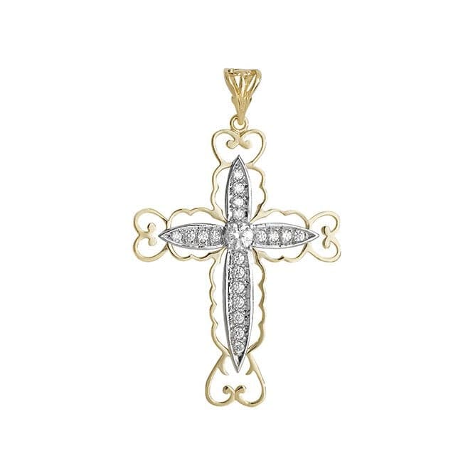 9ct Yellow Gold Large Cut Out Zirconia Cross Pendant PN843Acotis Gold JewelleryPN843
