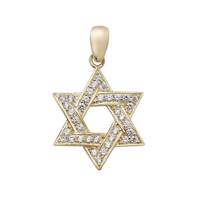 9ct Yellow Gold Large Star Of David Zirconia Pendant PN999Acotis Gold JewelleryPN999