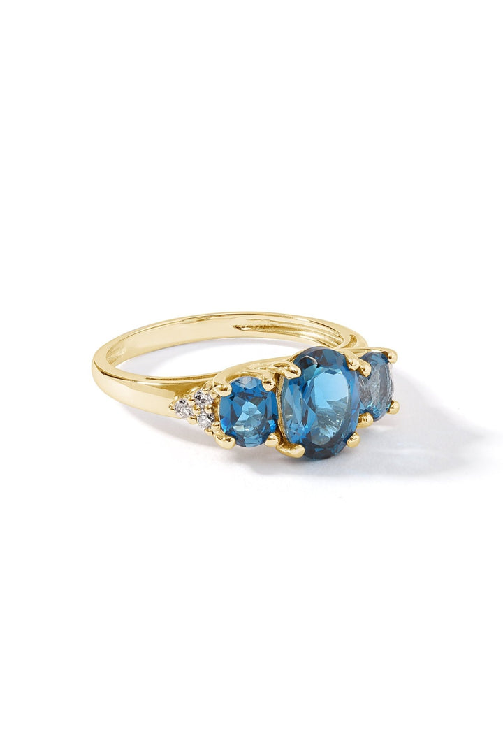 9ct Yellow Gold London Blue Topaz and Diamond Trilogy RingThe Fine CollectiveBA0057861 - L