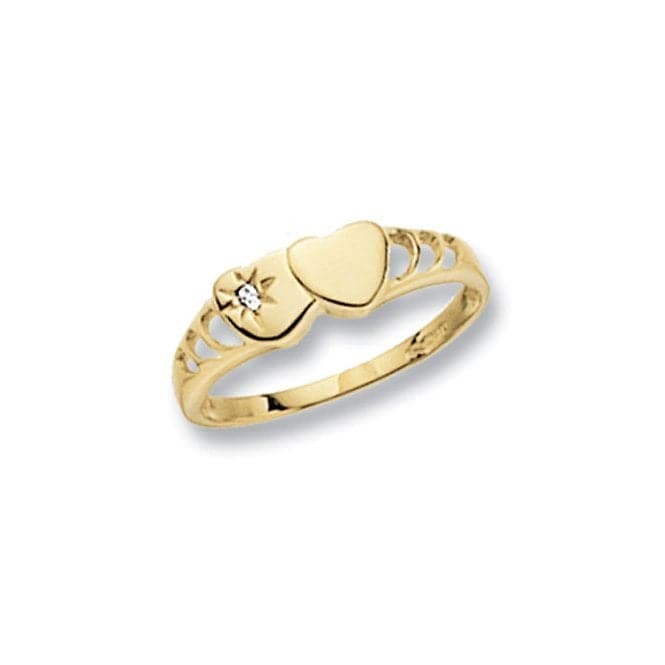 9ct Yellow Gold Maidens Dbl Heart Signet Zirconia Ring RN495Acotis Gold JewelleryRN495/F
