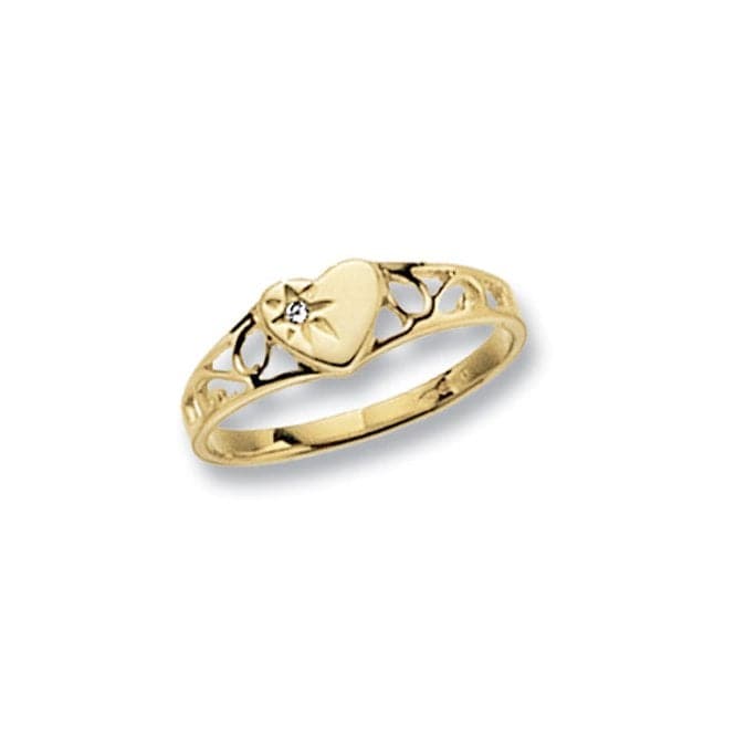 9ct Yellow Gold Maidens Signet Heart Zirconia Ring RN496Acotis Gold JewelleryRN496/F