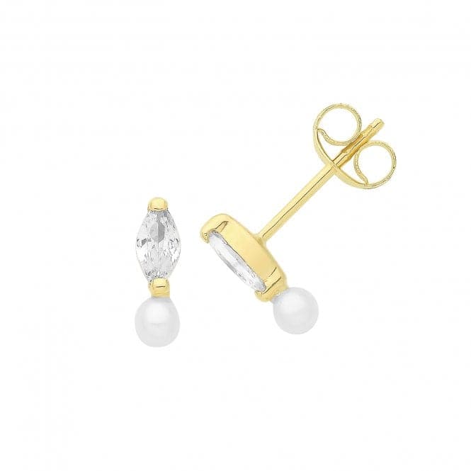 9ct Yellow Gold Marquise Zirconia And Pearl Studs ES724Acotis Gold JewelleryES724