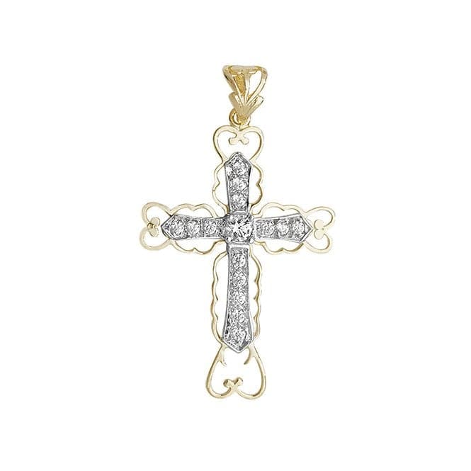 9ct Yellow Gold Medium Cut Out Zirconia Cross Pendant PN841Acotis Gold JewelleryPN841