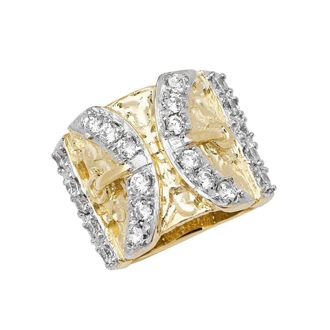 9ct Yellow Gold Mens Buckle Zirconia Ring RN937Acotis Gold JewelleryRN937/V