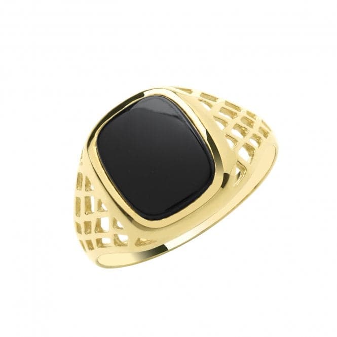 9ct Yellow Gold Mens Cush Black Onyx Bkst Sides Signet Ring RN604Acotis Gold JewelleryRN604/S