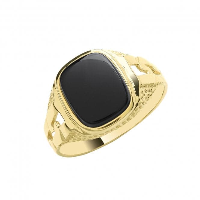 9ct Yellow Gold Mens Cush Black Onyx Curb Sides Signet Ring RN607Acotis Gold JewelleryRN607/O