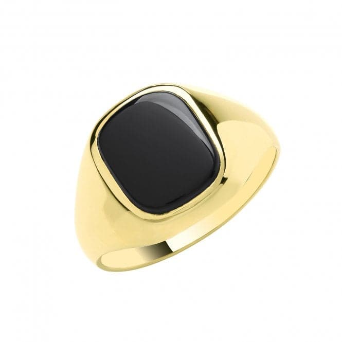 9ct Yellow Gold Mens Cush Black Onyx Plain Sides Signet Ring RN606Acotis Gold JewelleryRN606/P