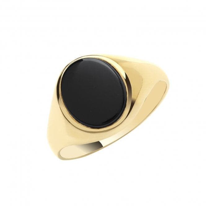 9ct Yellow Gold Mens Oval Black Onix Plain Sides Signet Ring RN605Acotis Gold JewelleryRN605/U