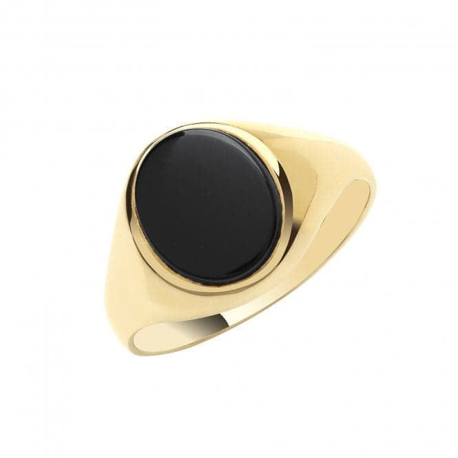 9ct Yellow Gold Mens Oval Black Onix Plain Sides Signet Ring RN605Acotis Gold JewelleryRN605/O