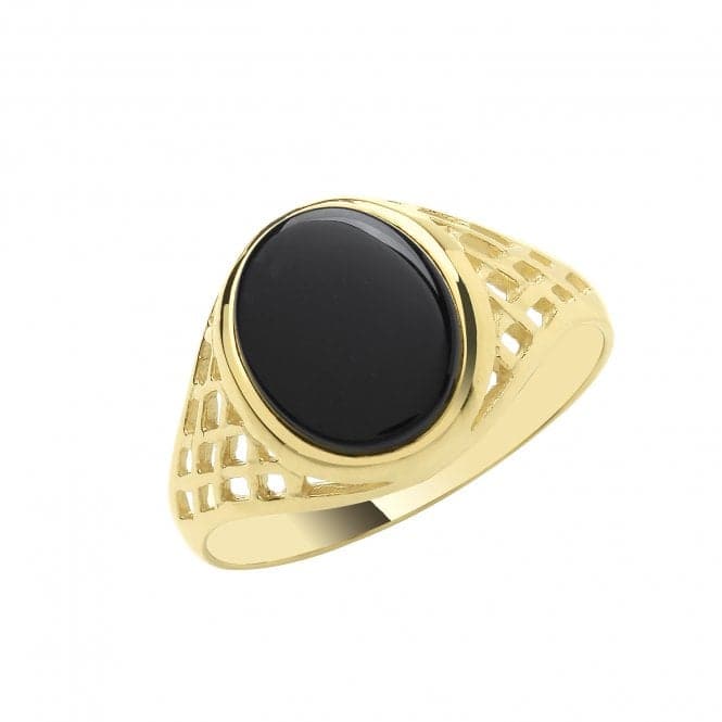 9ct Yellow Gold Mens Oval Black Onyx Bkst Sides Signet Ring RN603Acotis Gold JewelleryRN603/R