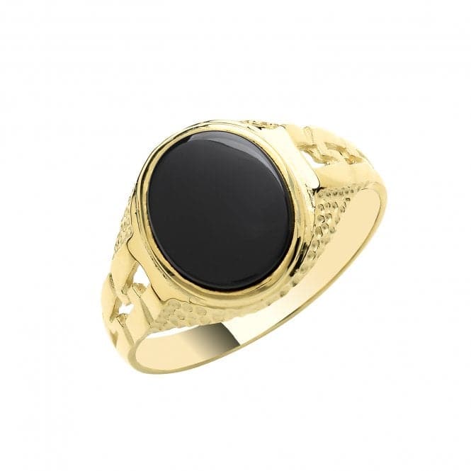 9ct Yellow Gold Mens Oval Black Onyx Curb Sides Signet Ring RN608Acotis Gold JewelleryRN608/P