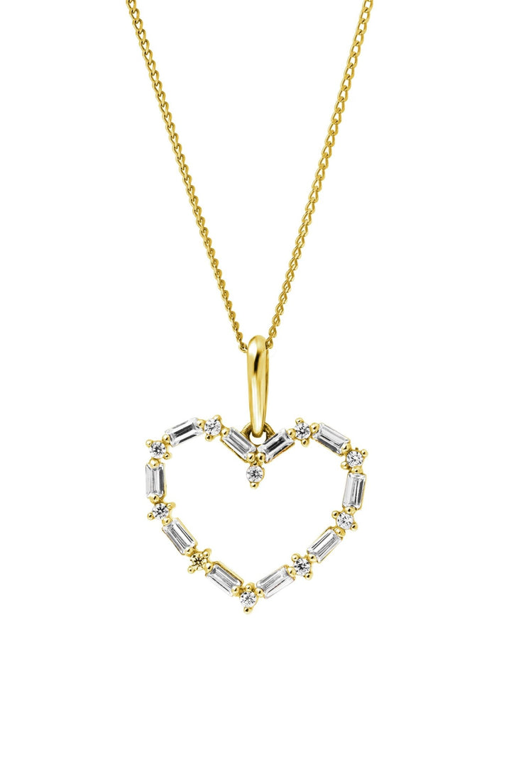 9ct Yellow Gold Mixed Cut Cubic Zirconia Heart Pendant NecklaceThe Fine CollectiveBA0063202