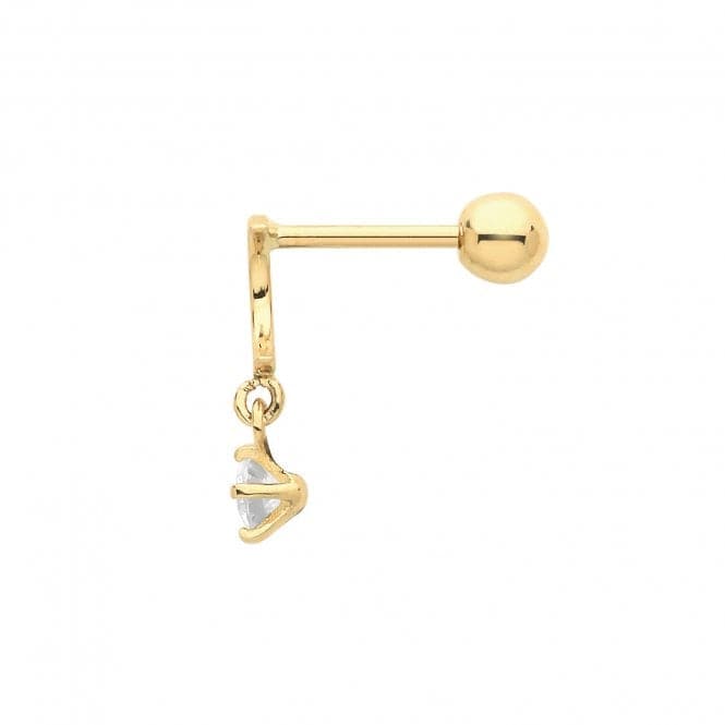 9ct Yellow Gold Moon Cartilage 6mm Post Stud With Dangle Zirconia ES1918Acotis Gold JewelleryES1918