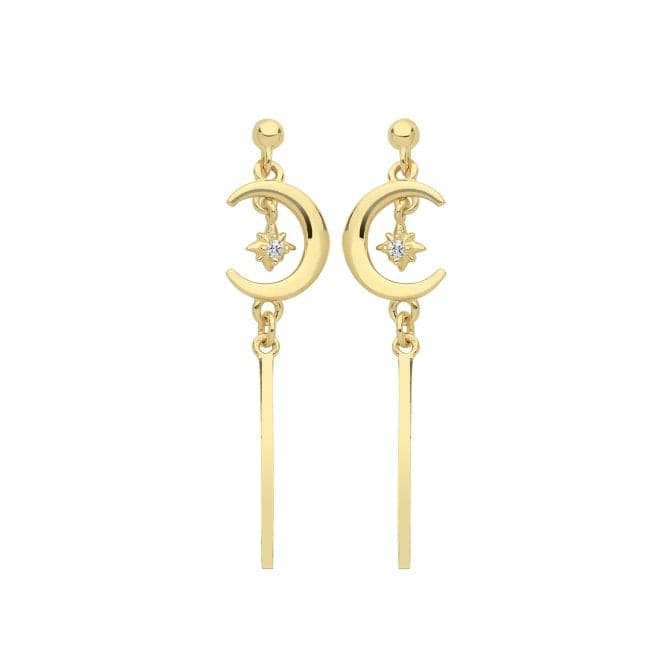 9ct Yellow Gold Moon With Dangle Zirconia Star Drop Earrings ER1167Acotis Gold JewelleryER1167