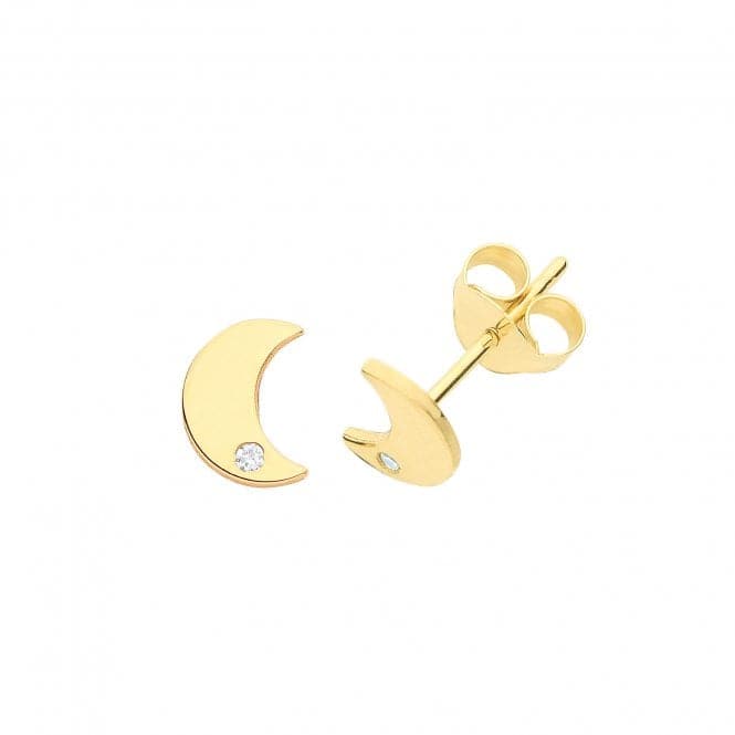 9ct Yellow Gold Moon With Single Zirconia Stud Earrings ES629Acotis Gold JewelleryES629