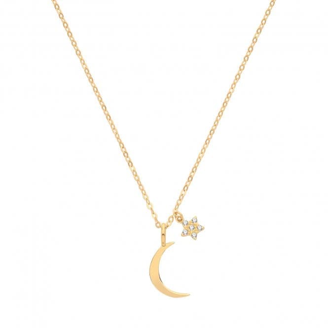 9ct Yellow Gold Moon&Cz Star Necklet NK1611Acotis Gold JewelleryNK1611