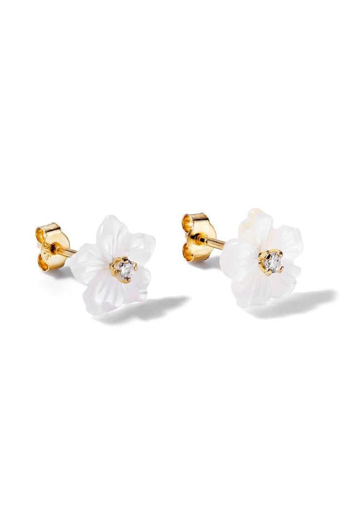 9ct Yellow Gold Mother Of Pearl & Cubic Zirconia Flower Stud EarringsThe Fine CollectiveBA0039205