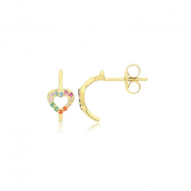 9ct Yellow Gold Multicoloured Heart Half Hoop Studs ES753Acotis Gold JewelleryES753