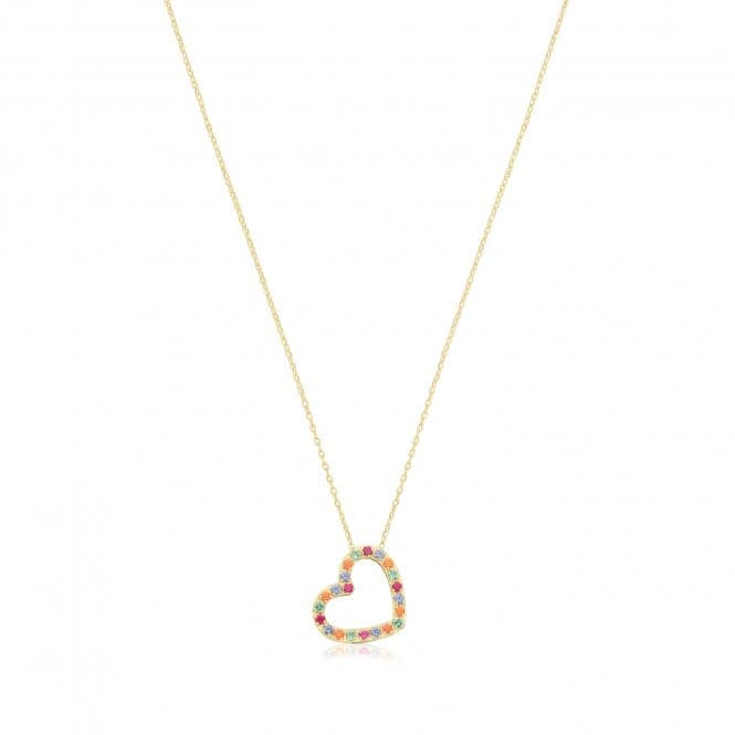 9ct Yellow Gold Multicoloured Zirconia Heart Necklace NK434Acotis Gold JewelleryNK434