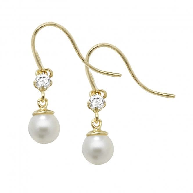 9ct Yellow Gold Pearl Zirconia Fish Hook Drop Earrings ES464Acotis Gold JewelleryES464