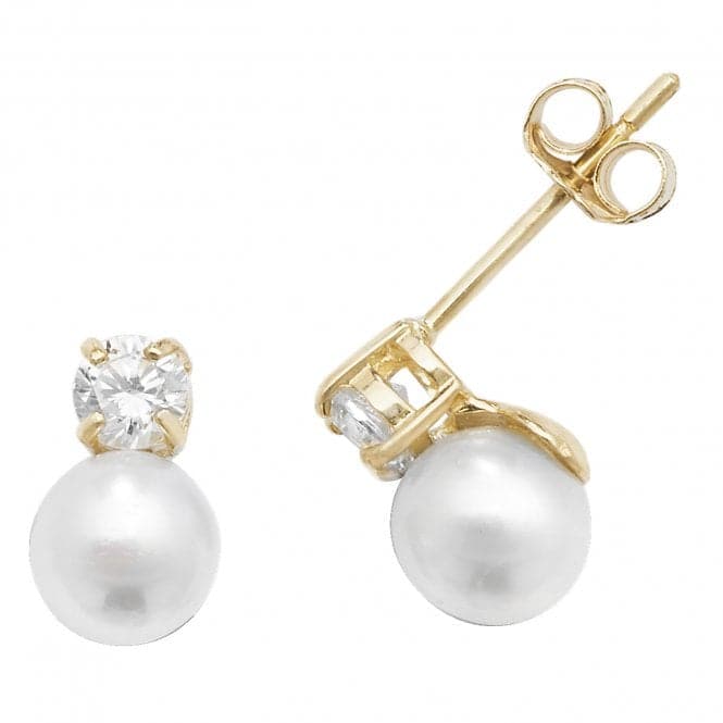 9ct Yellow Gold Pearl Zirconia Stud Earrings ES532Acotis Gold JewelleryES532