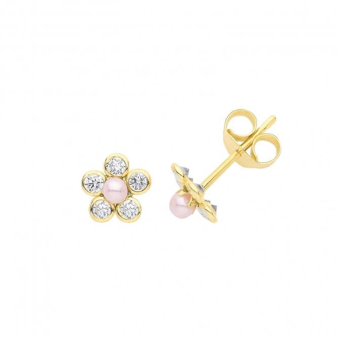 9ct Yellow Gold Pearl&Cz Flower Stud Earrings ES637Acotis Gold JewelleryES637