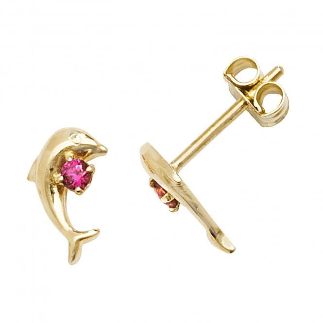 9ct Yellow Gold Pink Zirconia Dolphin Stud Earrings ES598Acotis Gold JewelleryES598