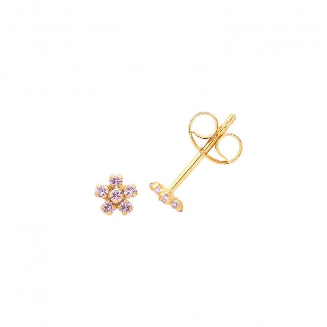 9ct Yellow Gold Pink Zirconia Flower Studs ES718PAcotis Gold JewelleryES718P