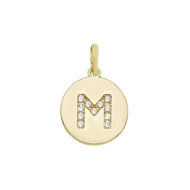 9ct Yellow Gold Round Zirconia Initial Pendant PN610/MAcotis Gold JewelleryPN610/M