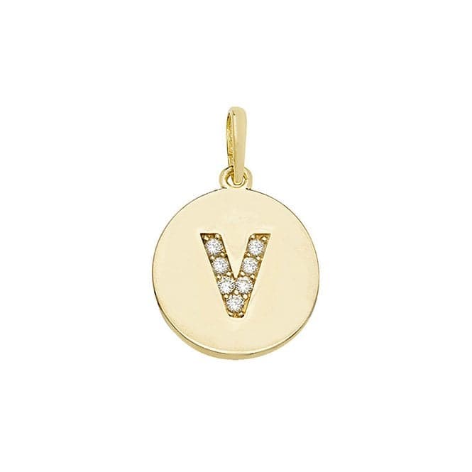 9ct Yellow Gold Round Zirconia Initial Pendant PN610/VAcotis Gold JewelleryPN610/V