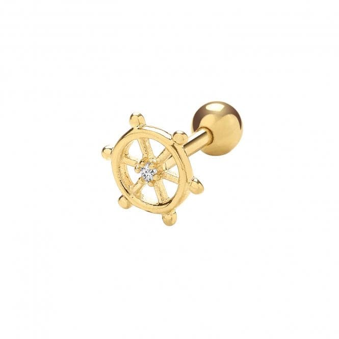 9ct Yellow Gold Ships Wheel With Zirconia Cartilage 6mm Post Stud ES999Acotis Gold JewelleryES999