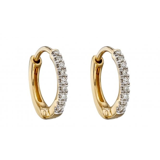 9ct Yellow Gold Small Diamond Huggies 10mm Earrings GE2320Elements GoldGE2320