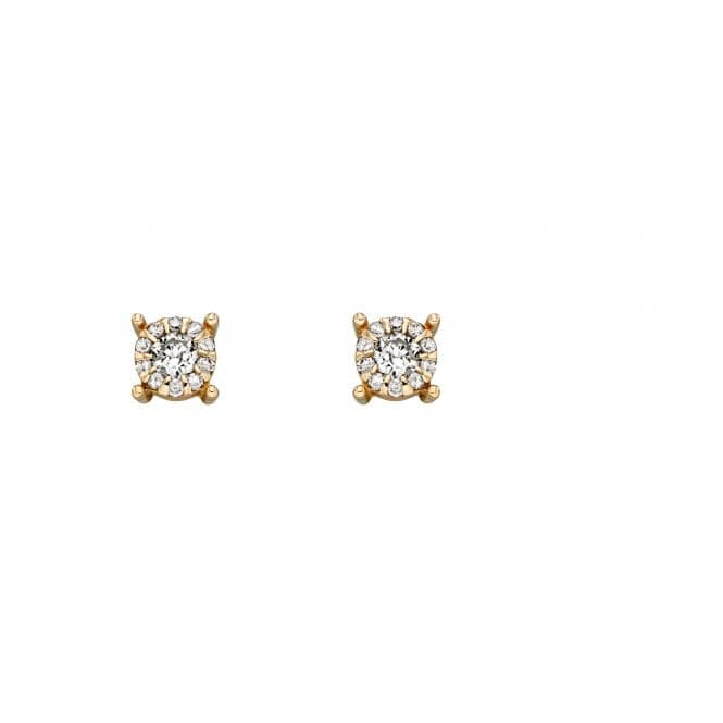 9ct Yellow Gold Solitare Cluster Earrings GE2289Elements GoldGE2289