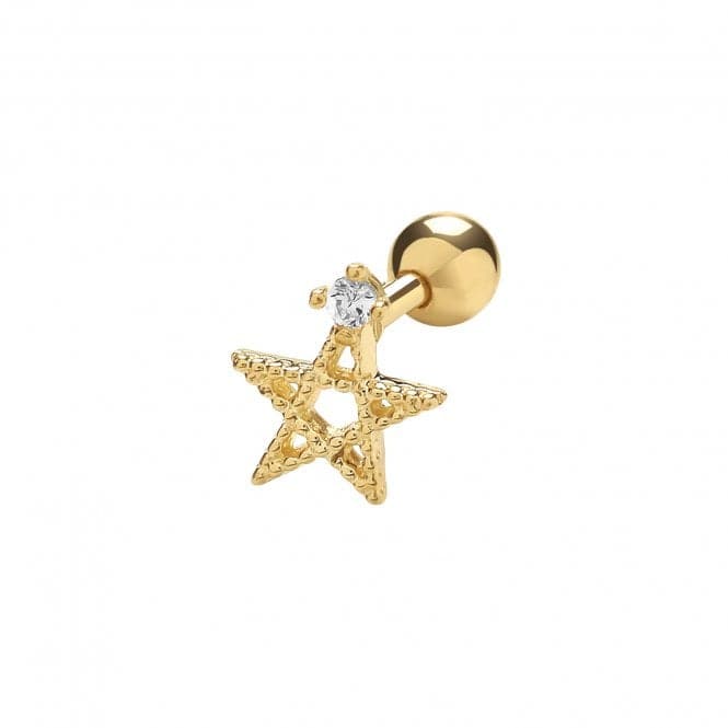 9ct Yellow Gold Star With Single Zirconia Cartilage 6mm Post Stud ES979Acotis Gold JewelleryES979