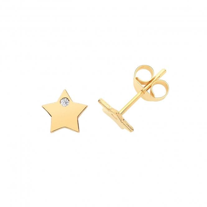 9ct Yellow Gold Star With Single Zirconia Stud Earrings ES630Acotis Gold JewelleryES630