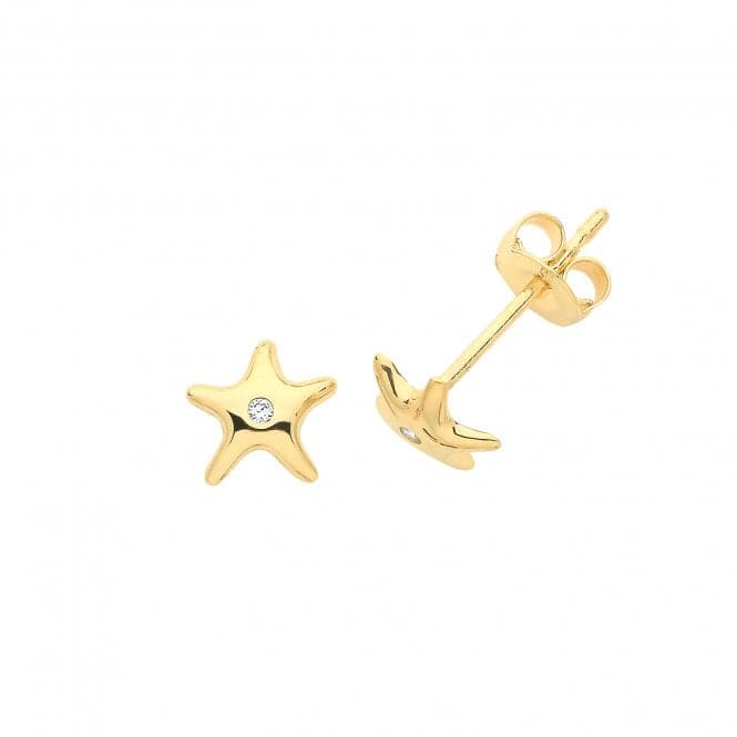 9ct Yellow Gold Starfish With Single Zirconia Stud Earrings ES1614Acotis Gold JewelleryES1614