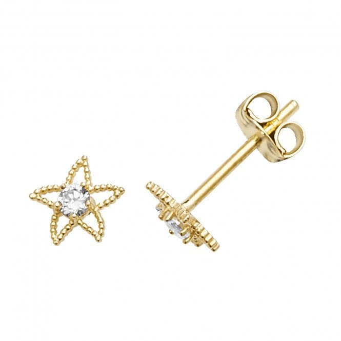 9ct Yellow Gold Starfish With Single Zirconia Stud Earrings ES583Acotis Gold JewelleryES583