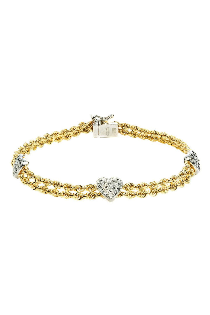 9ct Yellow Gold & Sterling Silver Bonded Double Rope & Hearts BraceletThe Fine CollectiveBA0006813