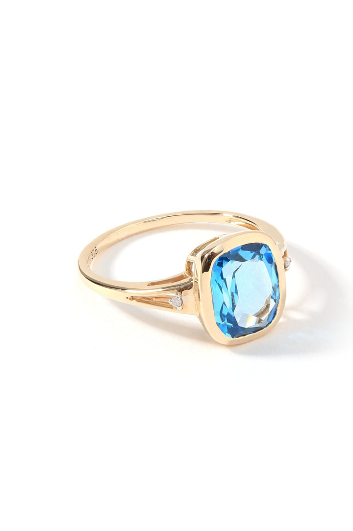 9ct Yellow Gold Swiss Blue Topaz & Diamond RingThe Fine CollectiveBA0072113 - L