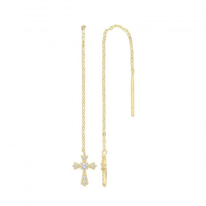 9ct Yellow Gold Thread Through Zirconia Cross Drop Earrings ER1161Acotis Gold JewelleryER1161