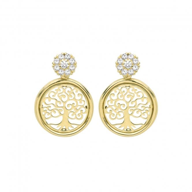 9ct Yellow Gold Tree Of Life Zirconia Drop Earrings ES640Acotis Gold JewelleryES640