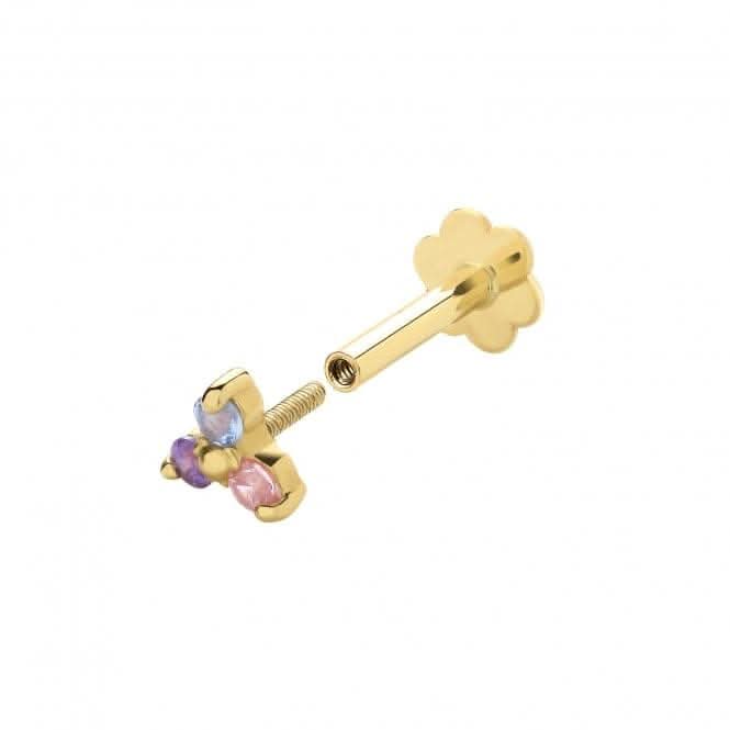 9ct Yellow Gold Tricolour Zirconia Flower Cartilage Labret ES2050Acotis Gold JewelleryES2050