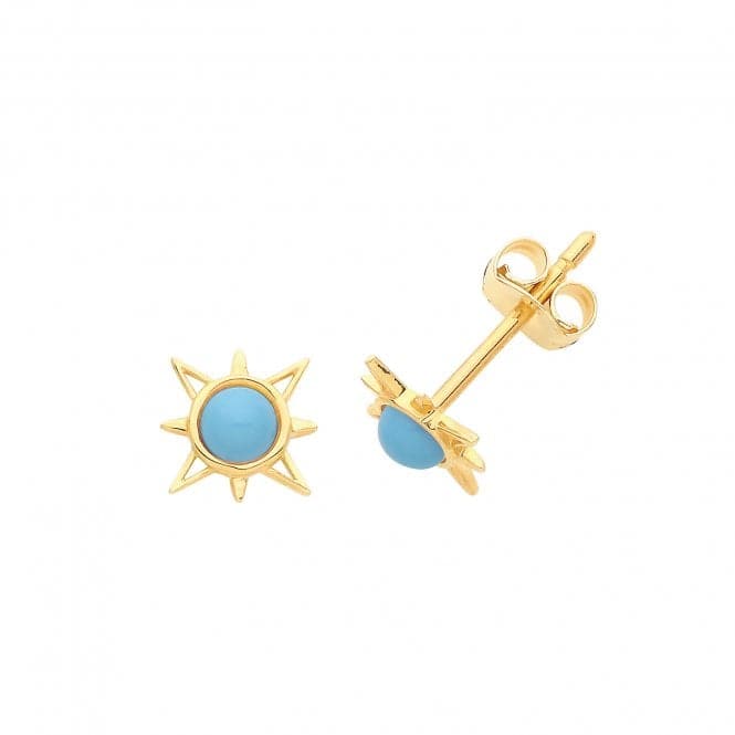 9ct Yellow Gold & Turquoise Sun Studs ES650TAcotis Gold JewelleryES650T