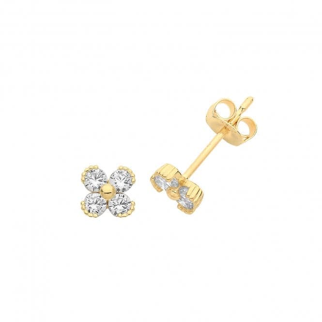 9ct Yellow Gold Zirconia 4 Petal Flower Stud Earrings ES1646Acotis Gold JewelleryES1646