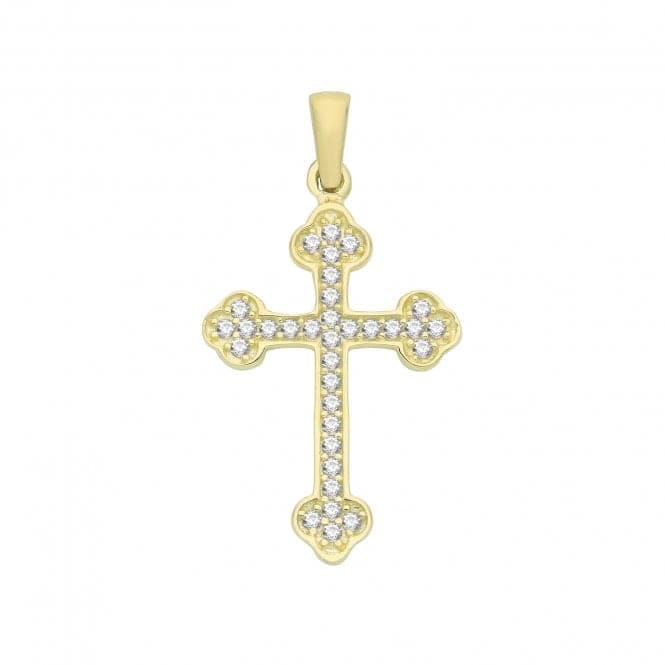 9ct Yellow Gold Zirconia Budded Cross Pendant PN1309Acotis Gold JewelleryPN1309